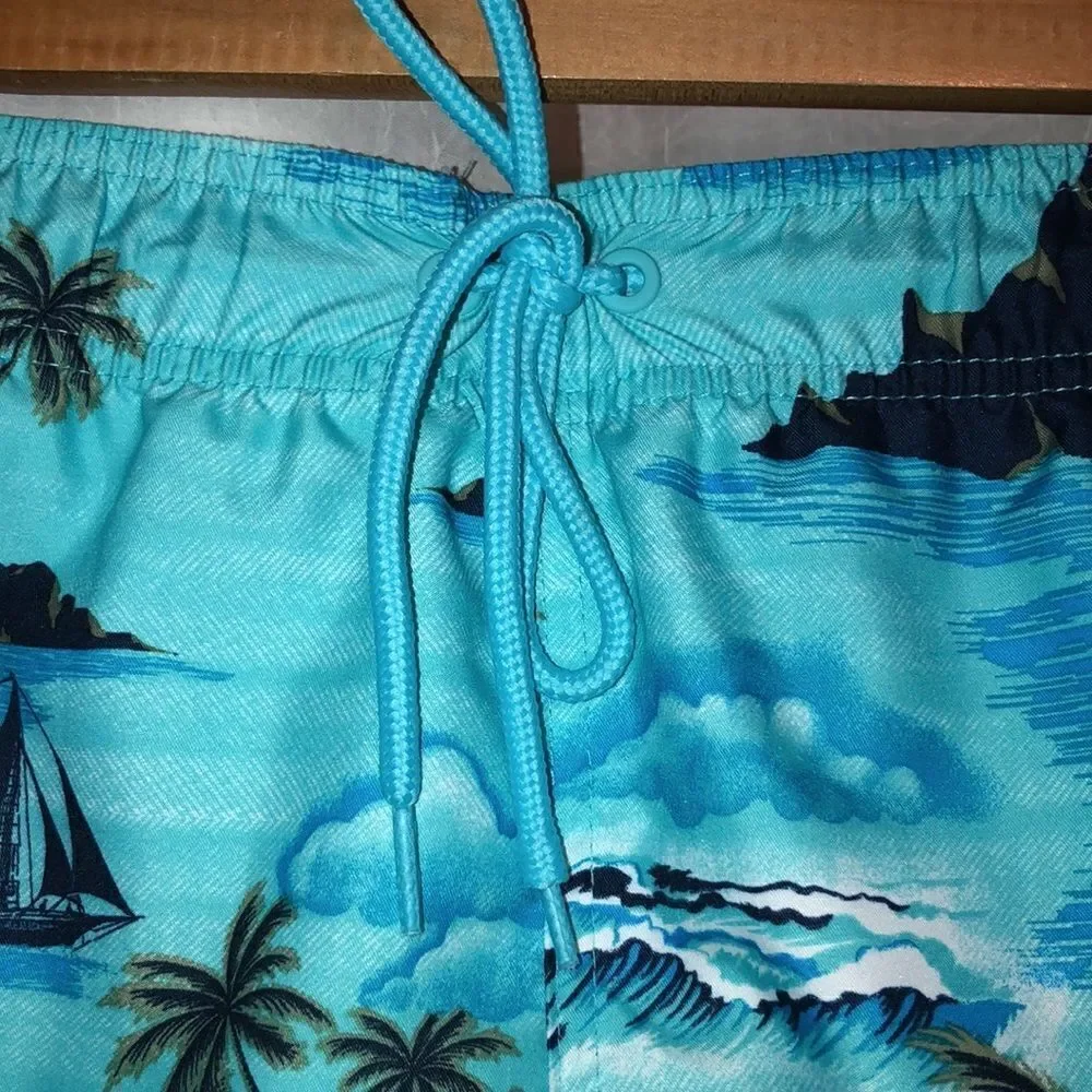 George L Tropical Teal Navy Swim Trunks
